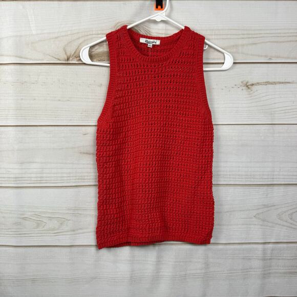 Madewell Crushed Watermelon Crochet-Knit Crewneck Sweater Tank Size Small - Picture 4 of 12
